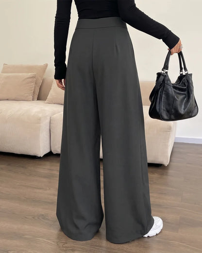 Women's High-Waisted Pleated Wide-Leg Trousers