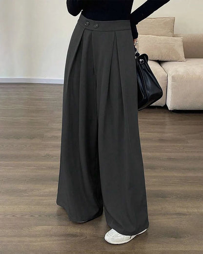 Women's High-Waisted Pleated Wide-Leg Trousers