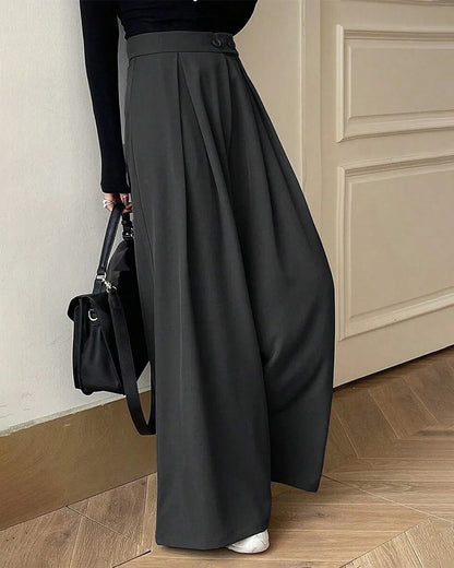 Women's High-Waisted Pleated Wide-Leg Trousers