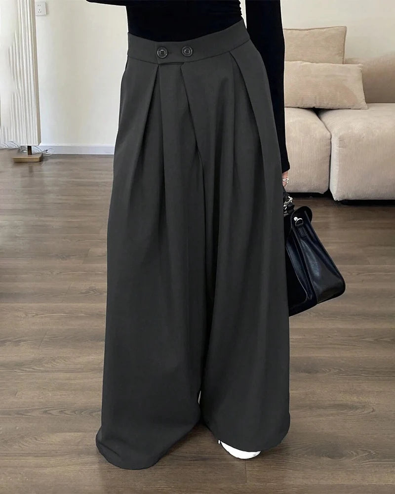 Women's High-Waisted Pleated Wide-Leg Trousers