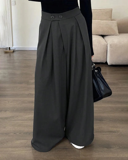 Women's High-Waisted Pleated Wide-Leg Trousers