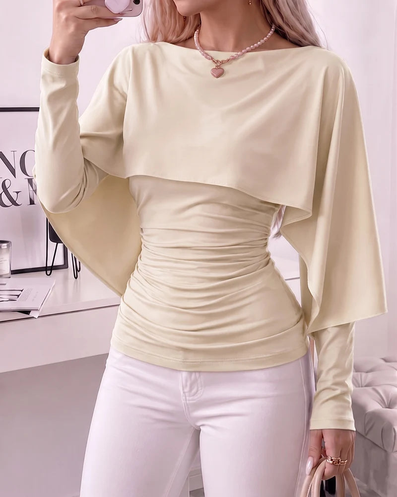 Women's Ruched Cape Sleeve Top