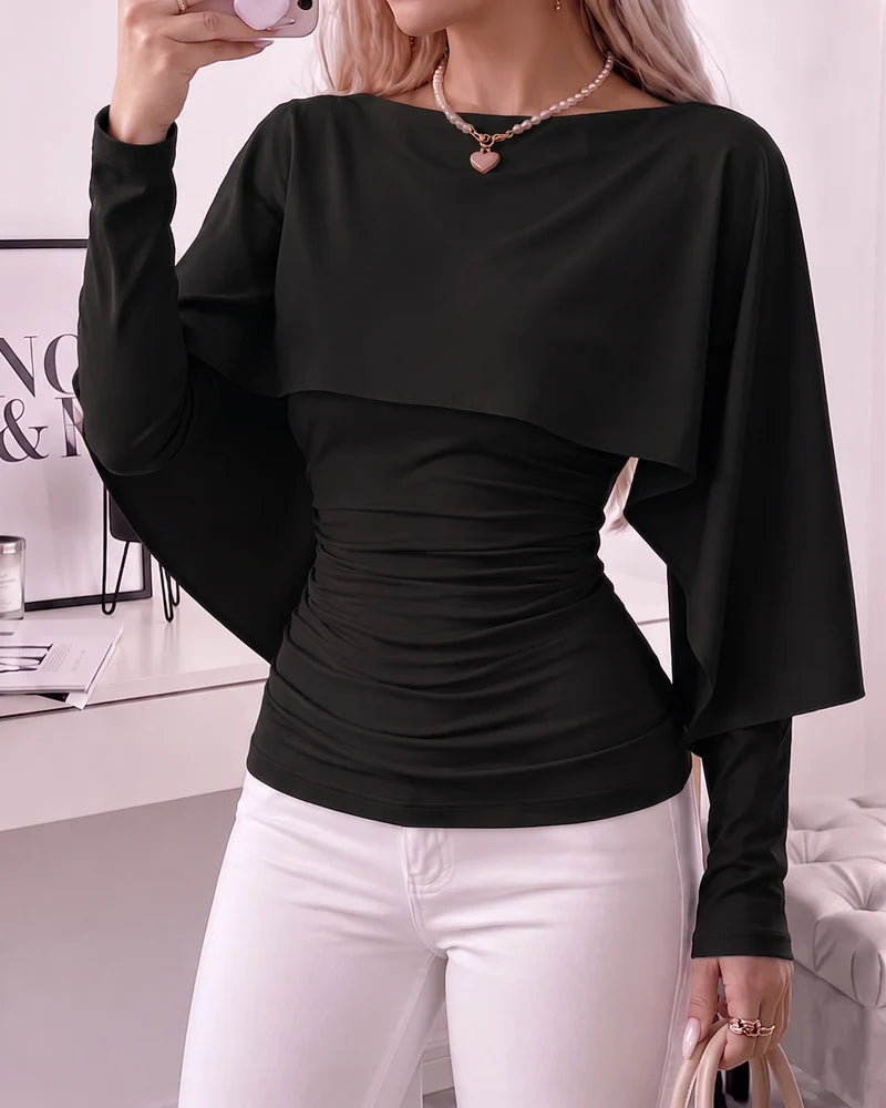 Women's Ruched Cape Sleeve Top
