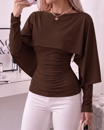 Women's Ruched Cape Sleeve Top