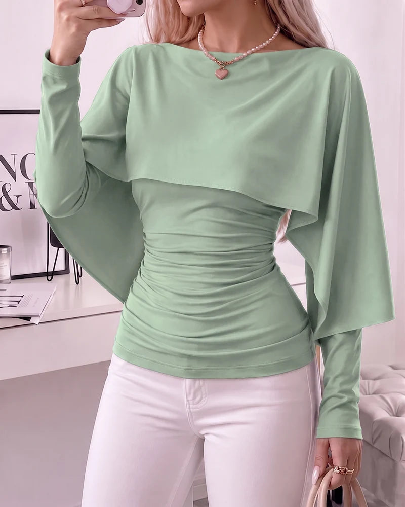 Women's Ruched Cape Sleeve Top