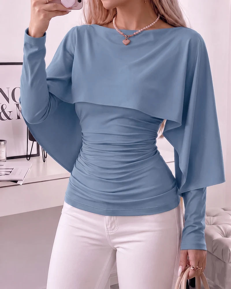 Women's Ruched Cape Sleeve Top
