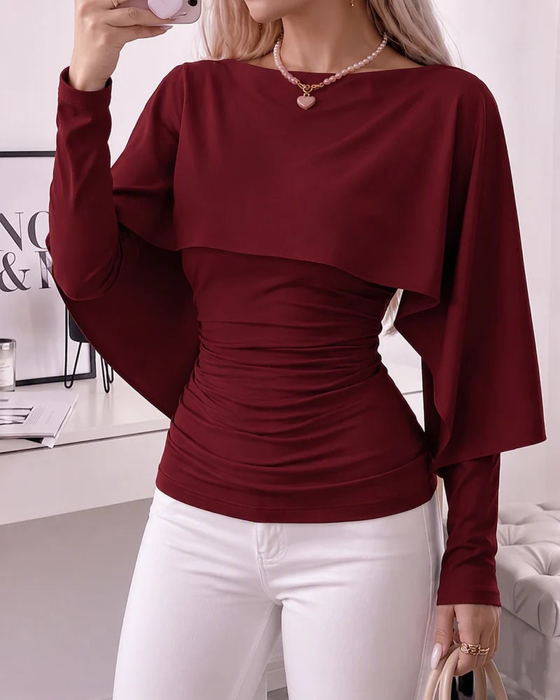 Women's Ruched Cape Sleeve Top