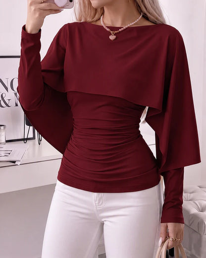 Women's Ruched Cape Sleeve Top