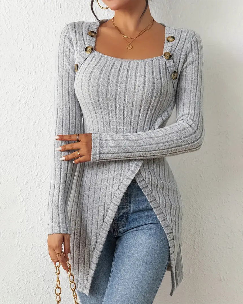 Women's Square Neck Asymmetrical Knit Top
