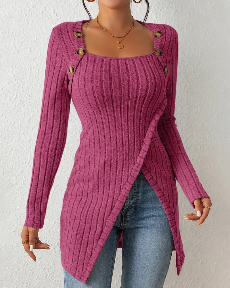 Women's Square Neck Asymmetrical Knit Top