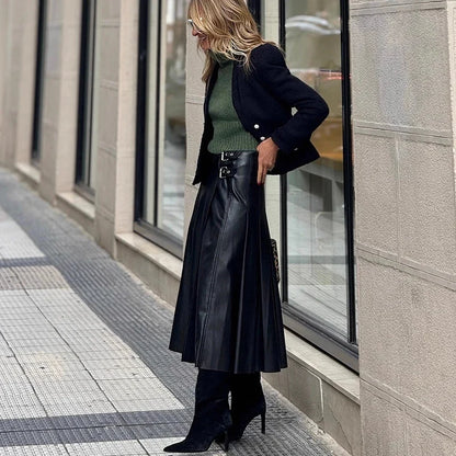 Women's Elegant Pleated Midi Skirt