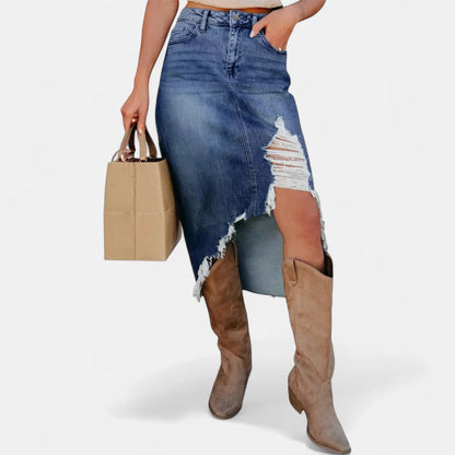 Women's Relaxed High Waist Denim Maxi Skirt