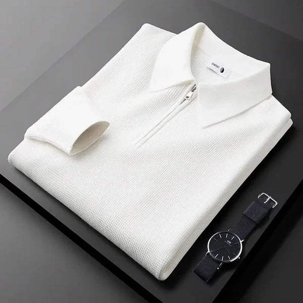 Men's Ribbed Quarter-Zip Polo Jumper