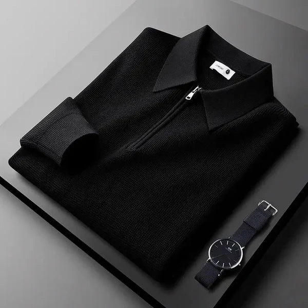 Men's Ribbed Quarter-Zip Polo Jumper