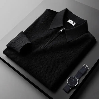 Men's Ribbed Quarter-Zip Polo Jumper