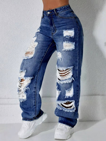 Women's Distressed Wide Leg Jeans