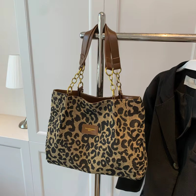 Women's Elegant Leopard Print Shoulder Tote Bag