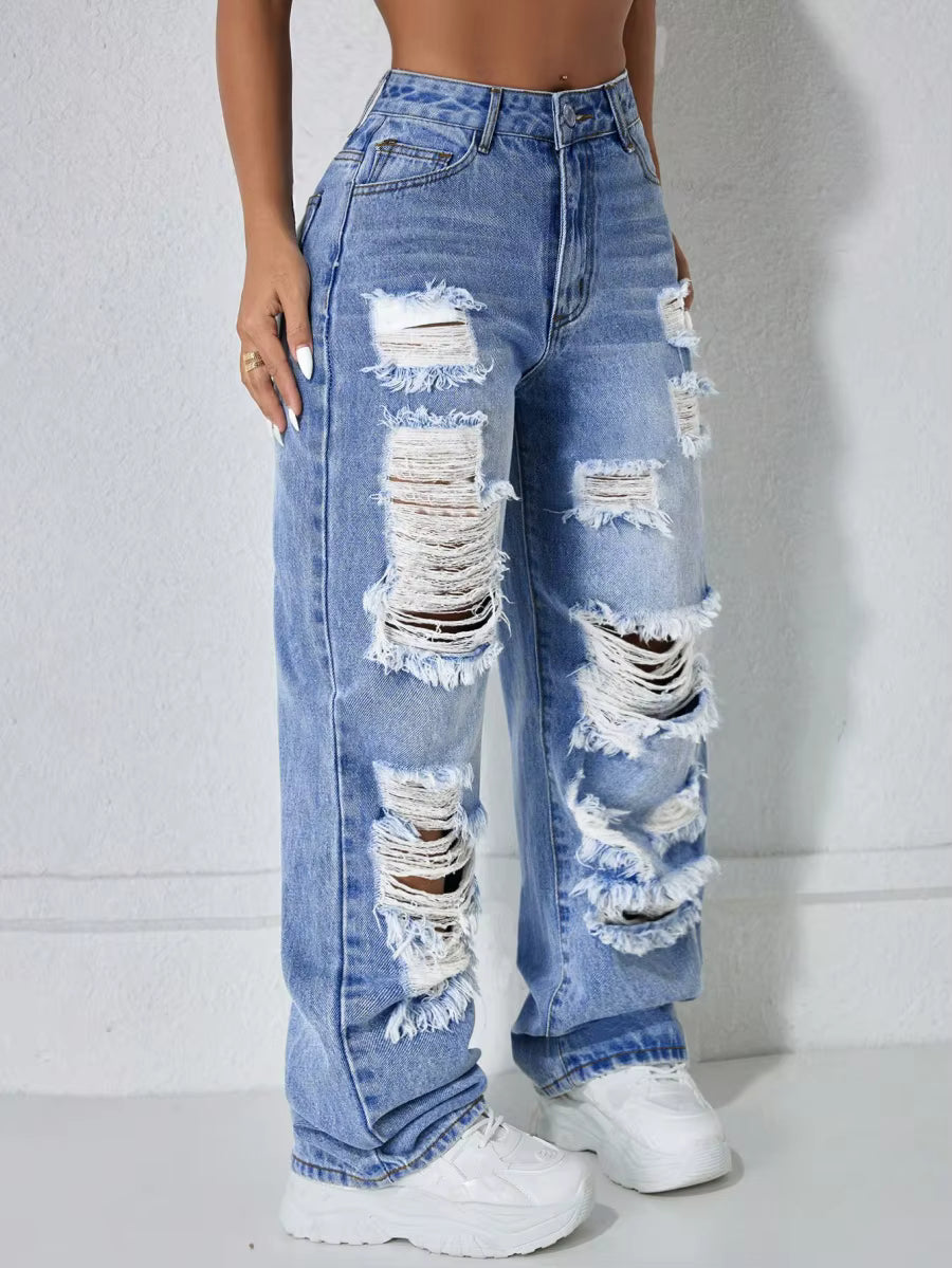 Women's Distressed Wide Leg Jeans