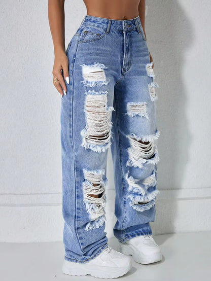 Women's Distressed Wide Leg Jeans