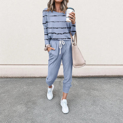 Women's Striped Long Sleeve Top & Jogger Set