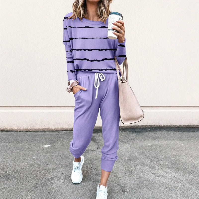 Women's Striped Long Sleeve Top & Jogger Set