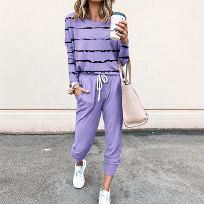 Women's Striped Long Sleeve Top & Jogger Set