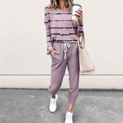 Women's Striped Long Sleeve Top & Jogger Set