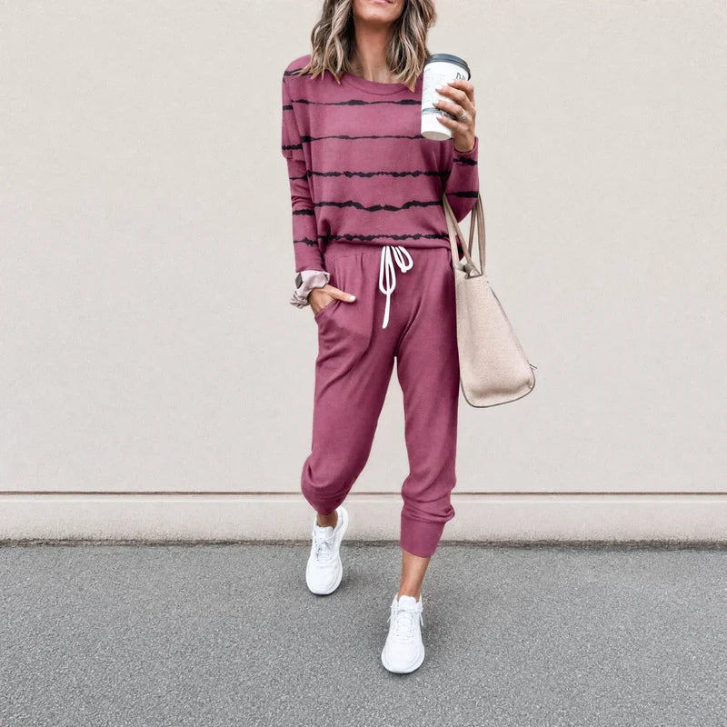 Women's Striped Long Sleeve Top & Jogger Set