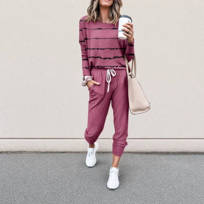 Women's Striped Long Sleeve Top & Jogger Set