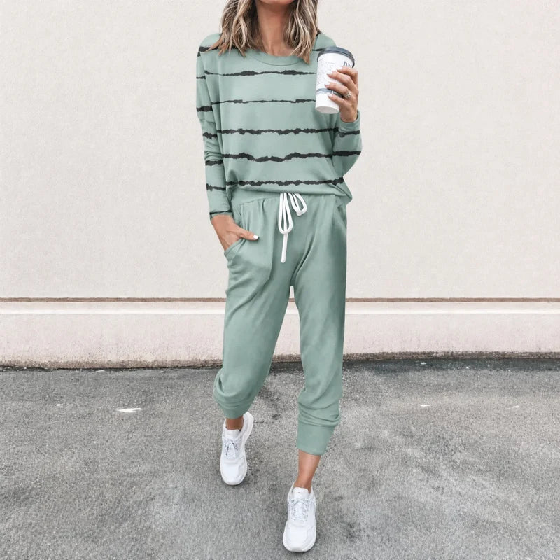 Women's Striped Long Sleeve Top & Jogger Set