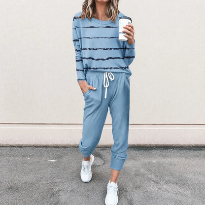 Women's Striped Long Sleeve Top & Jogger Set