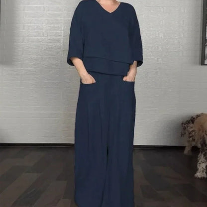 Women's Layered Top & Wide Leg Trouser Set