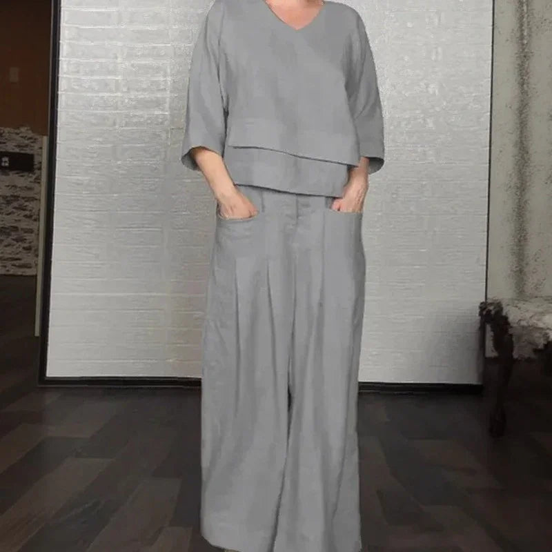 Women's Layered Top & Wide Leg Trouser Set