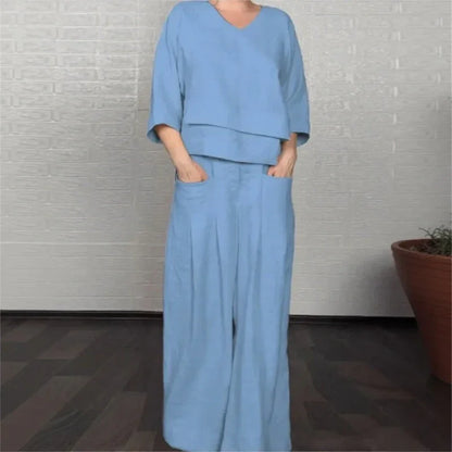 Women's Layered Top & Wide Leg Trouser Set