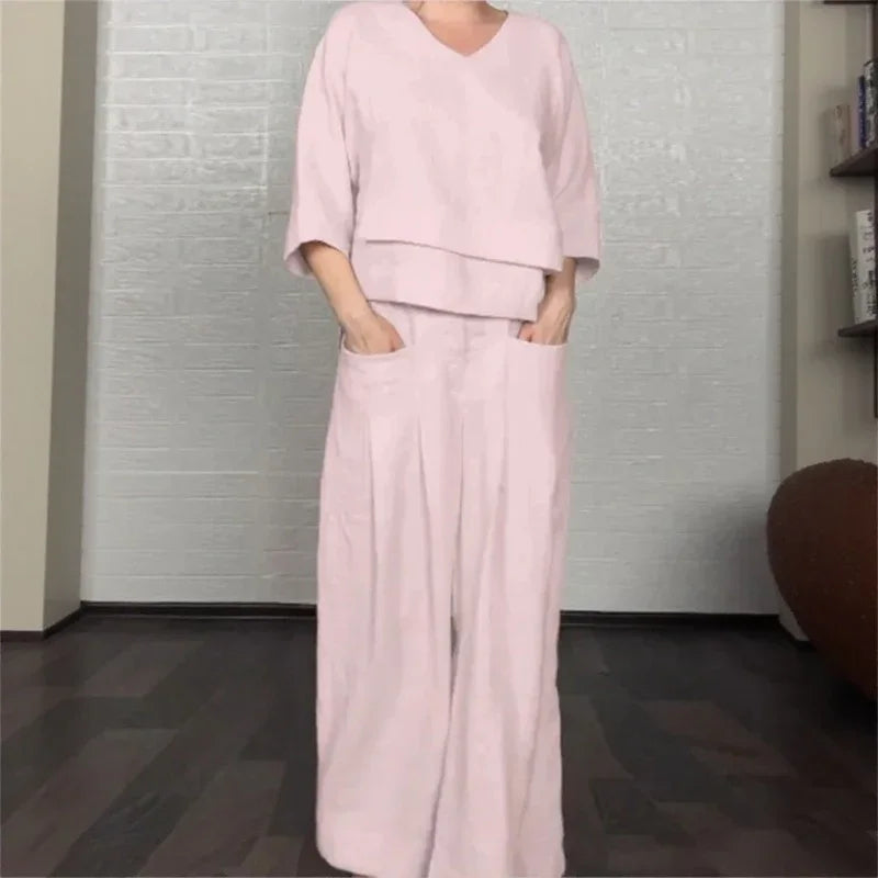 Women's Layered Top & Wide Leg Trouser Set