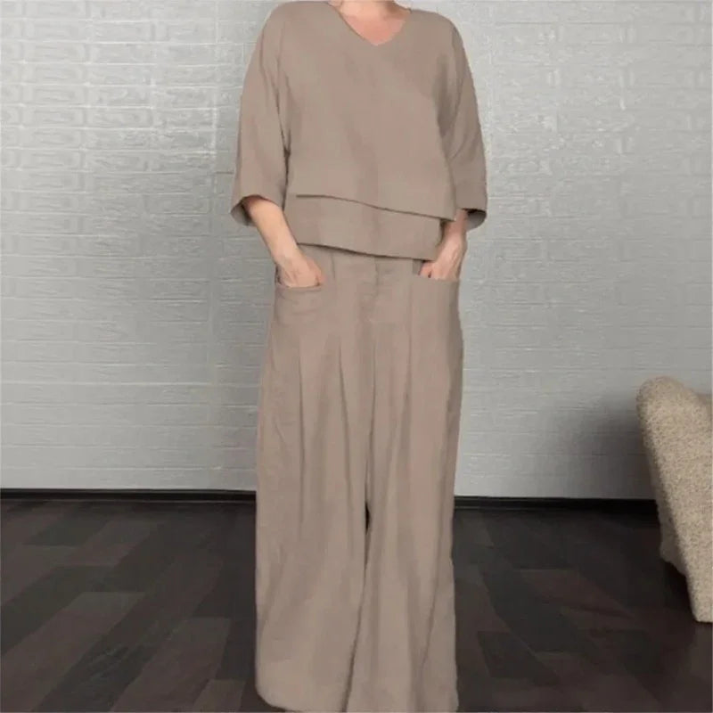 Women's Layered Top & Wide Leg Trouser Set