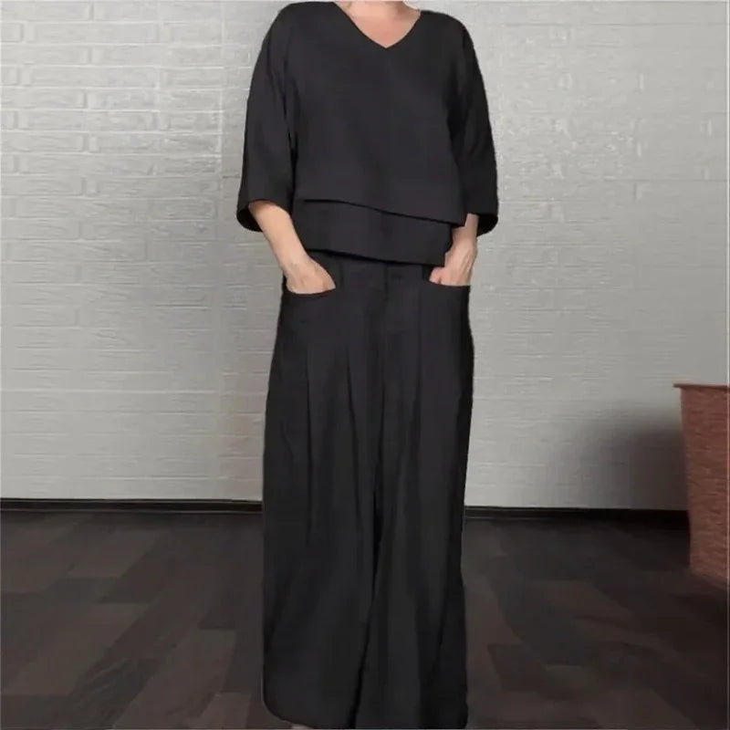 Women's Layered Top & Wide Leg Trouser Set