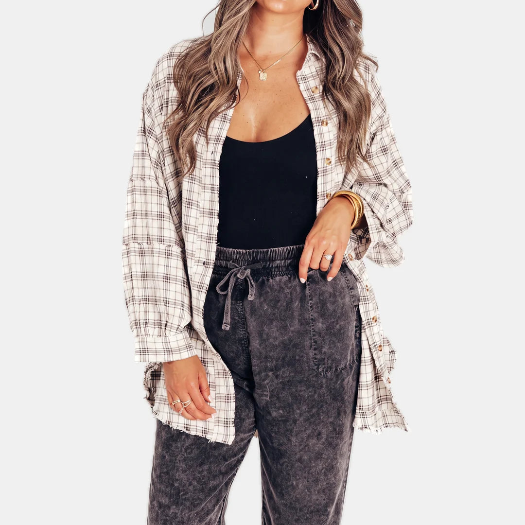 Women's Raw Hem Oversized Check Shirt