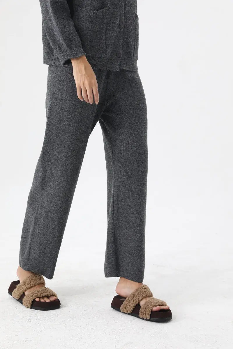Women's Elegant Ribbed Knit Cardigan & Wide-Leg Trouser Set