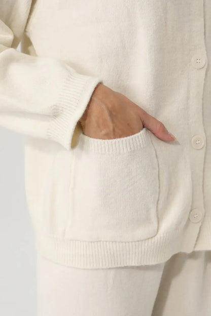 Women's Elegant Ribbed Knit Cardigan & Wide-Leg Trouser Set