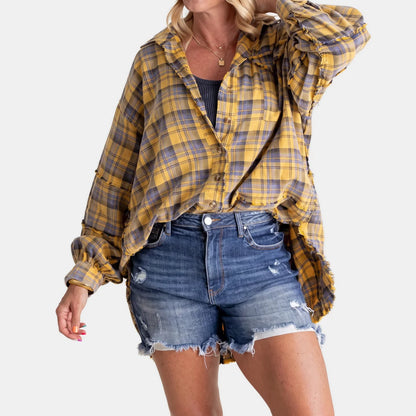 Women's Raw Hem Oversized Check Shirt