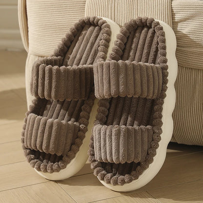 Women's Striped Plush Platform Slippers