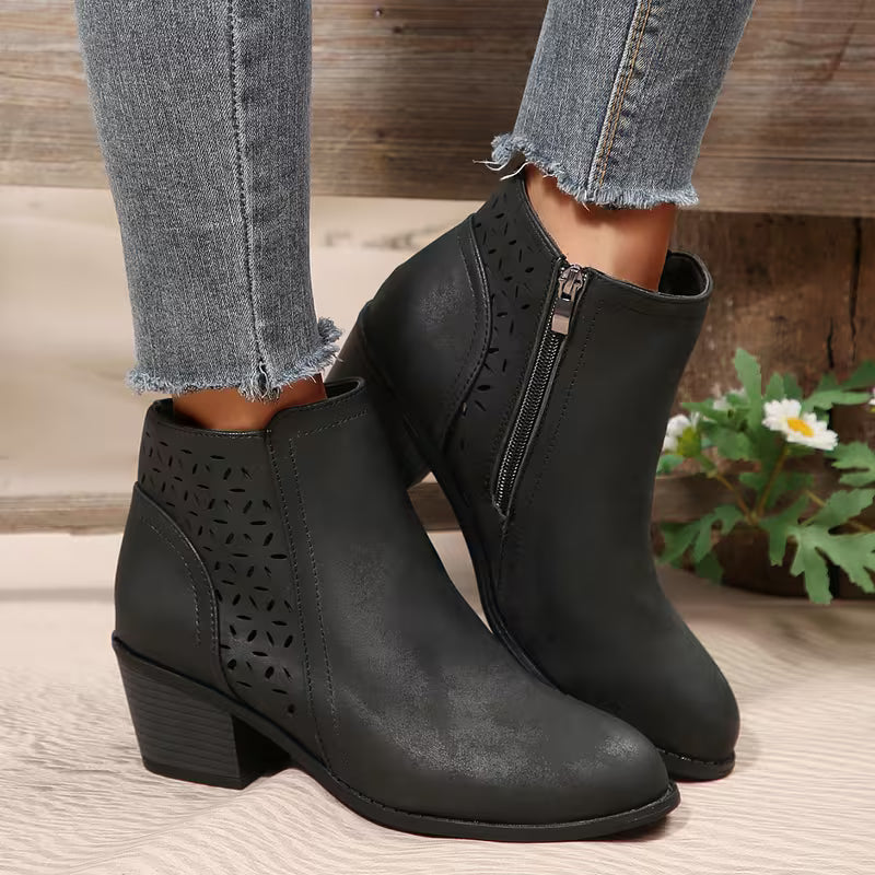 Women's Cut-Out Chunky Heel Ankle Boots
