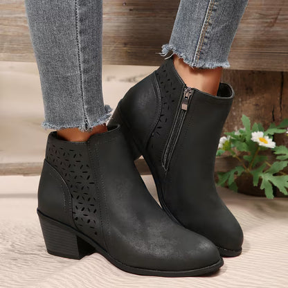 Women's Cut-Out Chunky Heel Ankle Boots