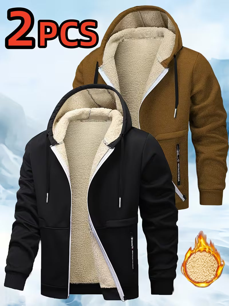 Men's 2-Piece Fleece-Lined Hooded Jacket Set