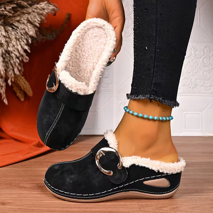 Women's Plush Trim Wedge Mules
