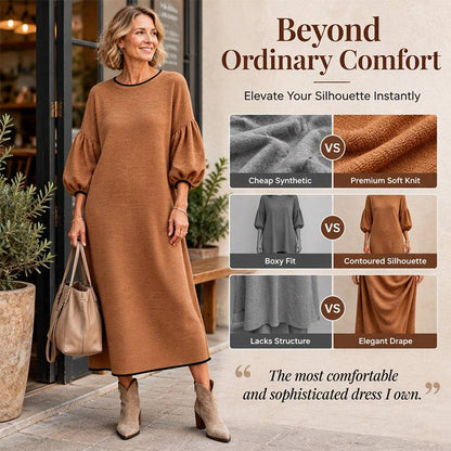 Women's Elegant Balloon Sleeve Midi Dress