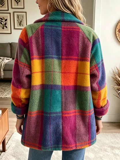 Women's Colourful Plaid Fleece Coat