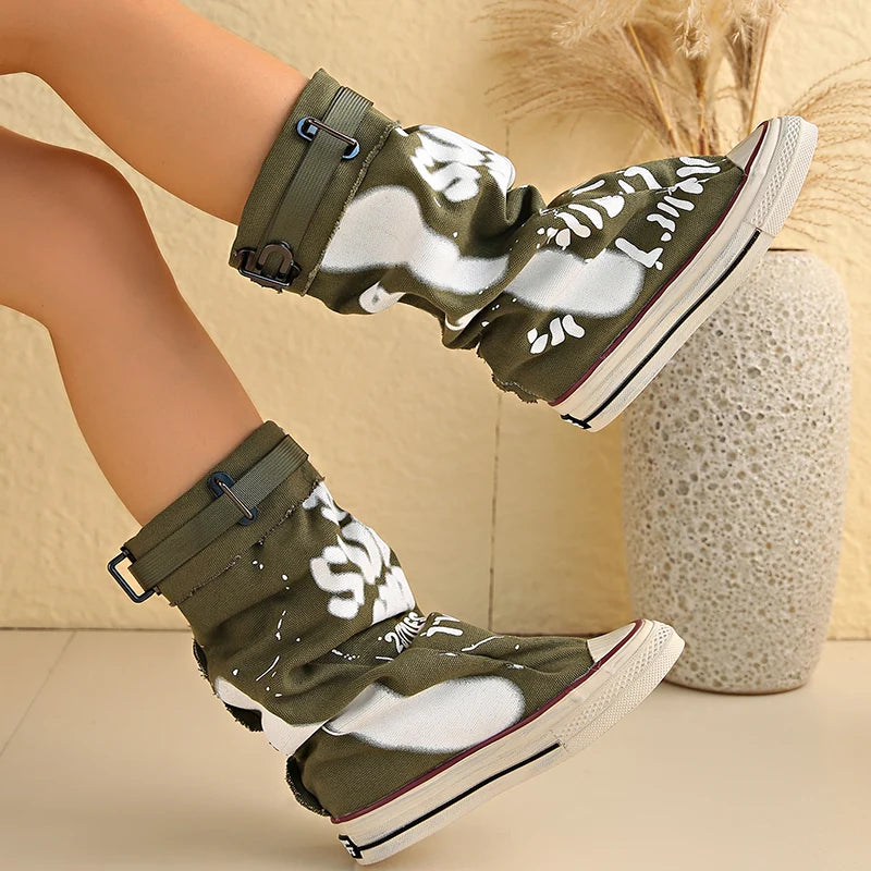 Women's Graffiti Fold-Over Buckle Boots