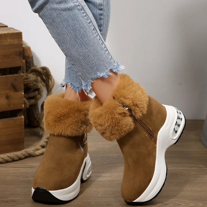 Women's Plush Platform Zip Ankle Boots